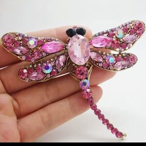 Artisan Pink Crystal Dragonfly Brooch